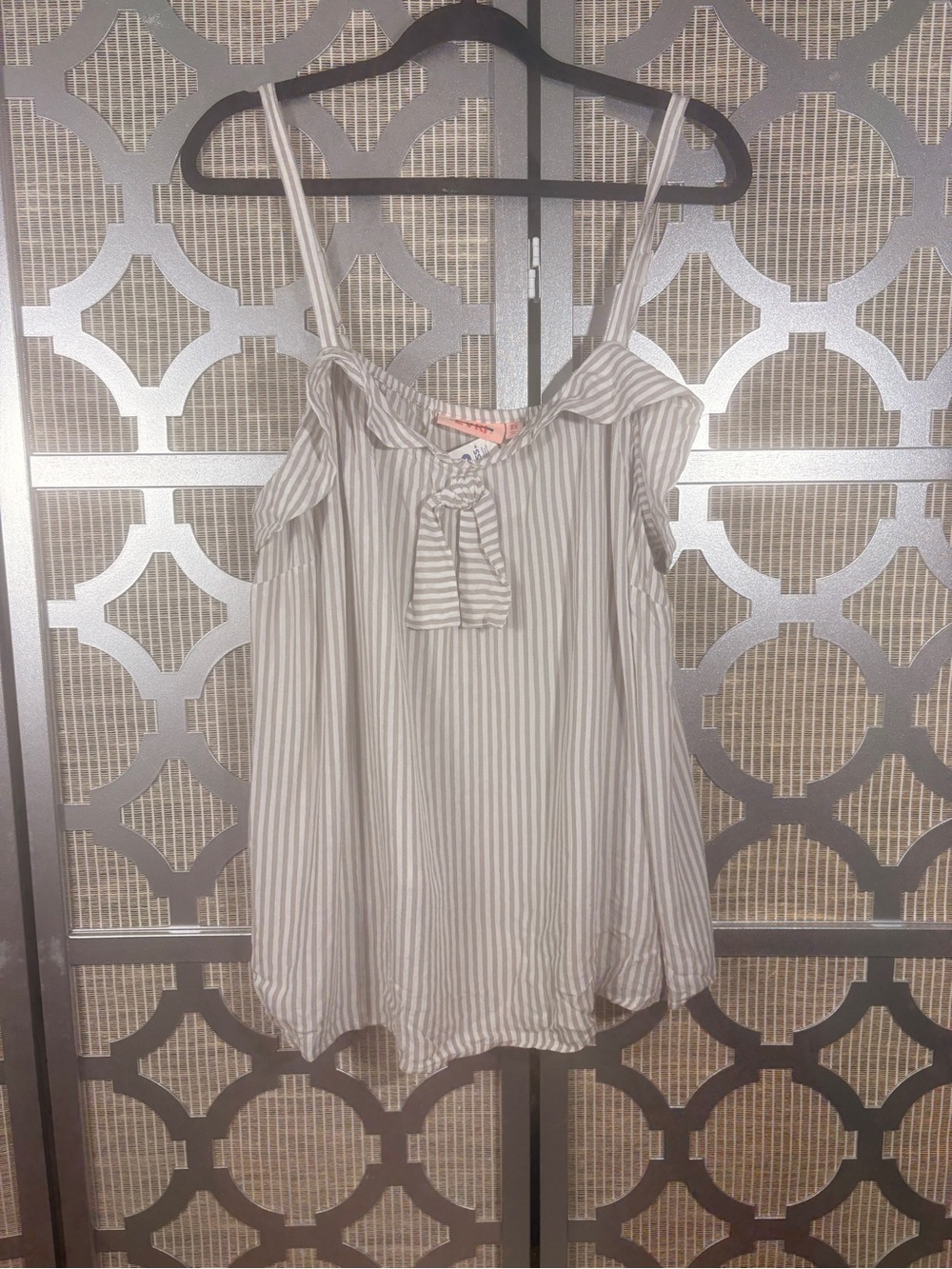 EVRI Gray and White Striped Tie-Front Spaghetti Strap Cami